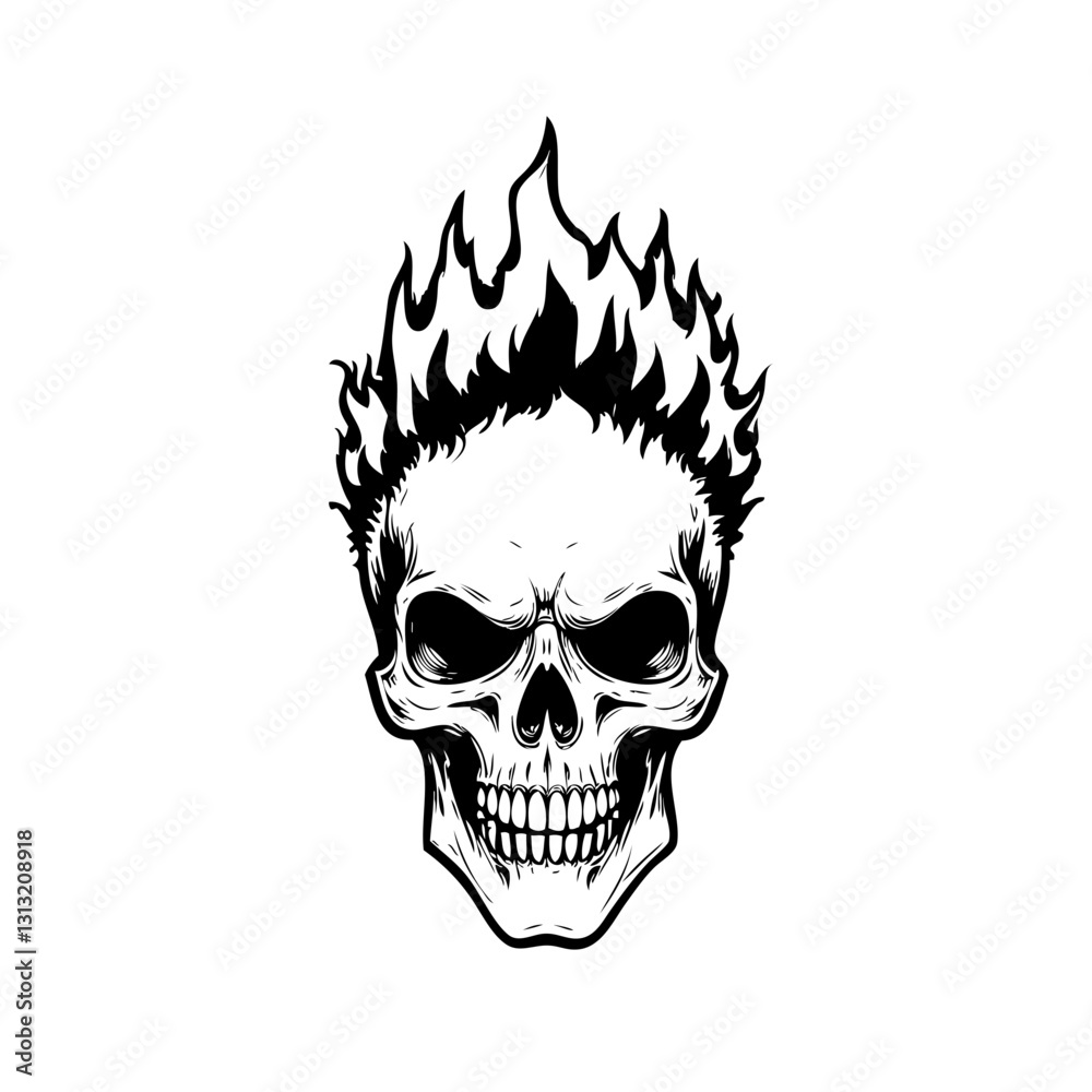 Fototapeta premium Skull head with fire illustration