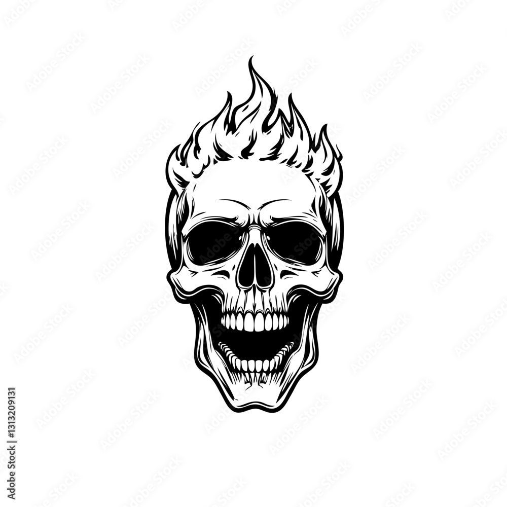 Fototapeta premium Skull head with fire illustration