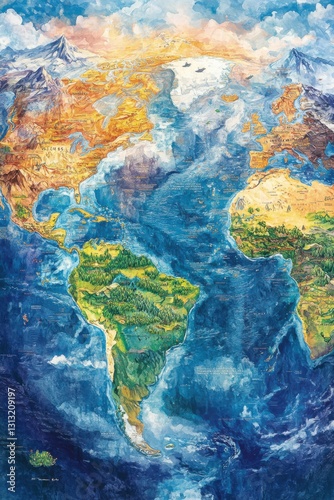 Artistic World Map: A Watercolor Vision of Earth's Diverse Landscapes