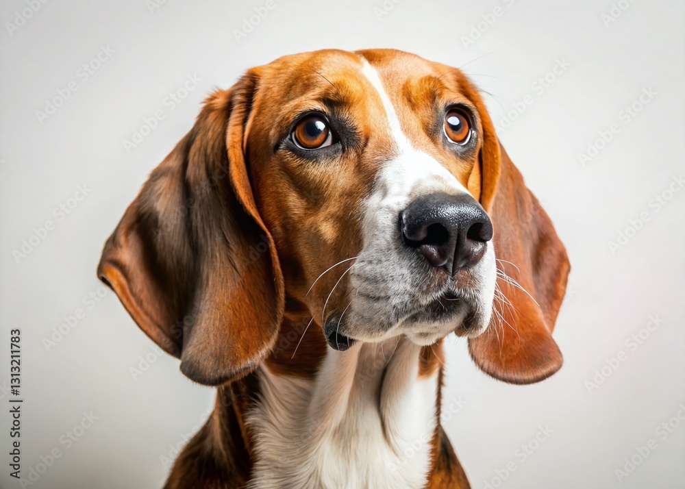 Curious Hound Dog Portrait: White Background Stock Photo Curious Hound Dog Portrait: White Background Stock Photo