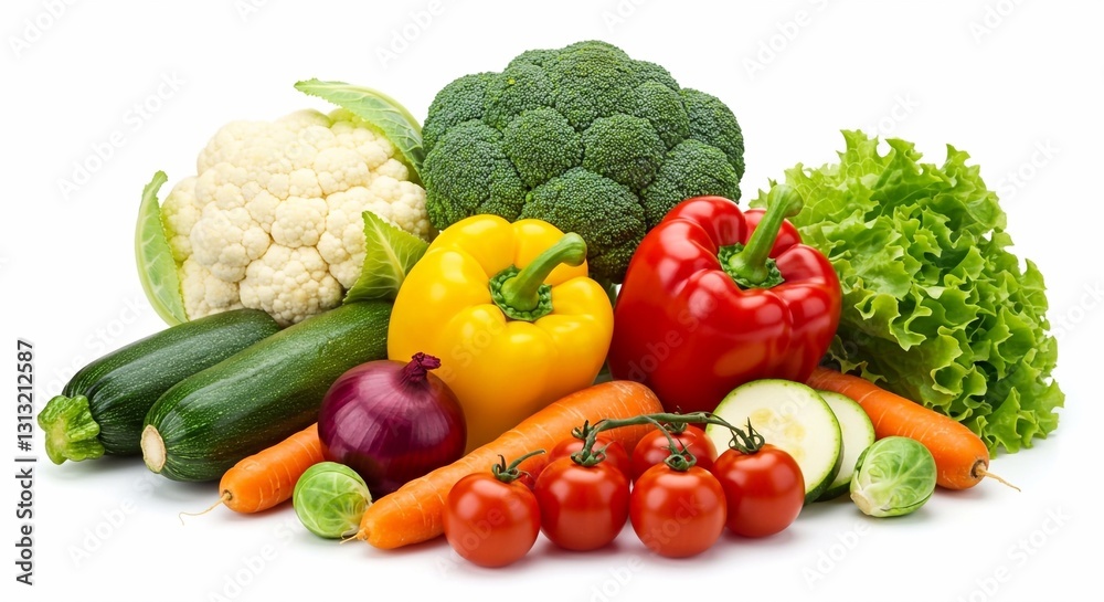 Heap of fresh vegetables isolated on white background
Heap of fresh vegetables isolated on white background