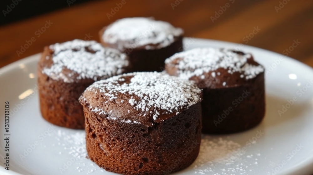 Freshly Baked Chocolate Cakes with Powdered Sugar Topping Freshly Baked Chocolate Cakes with Powdered Sugar Topping