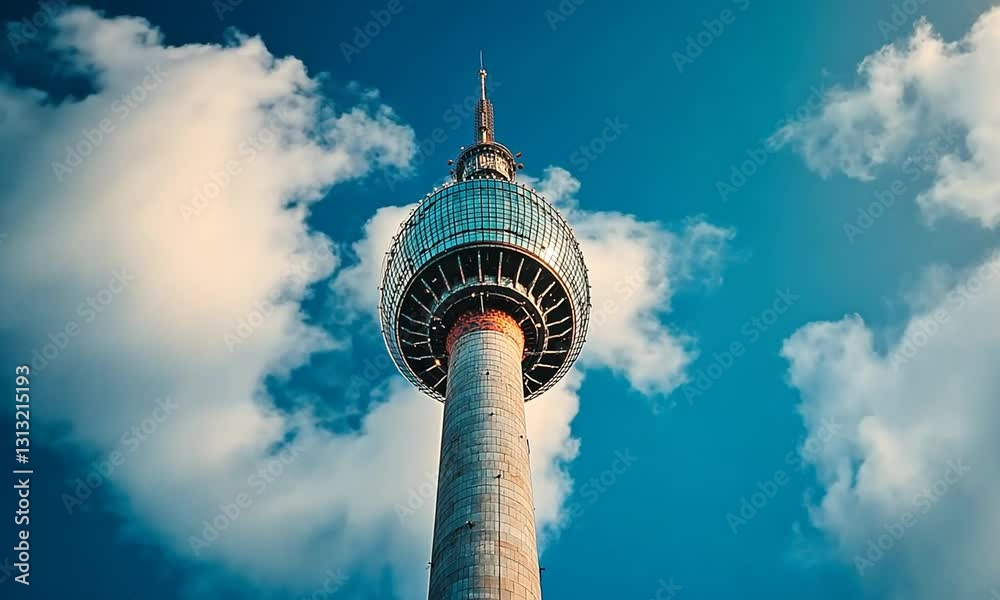 Towering Observation Structure Against a Blue Sky with Clouds Towering Observation Structure Against a Blue Sky with Clouds