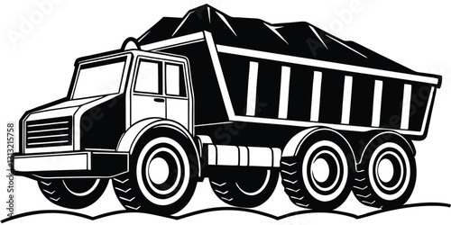 dump truck car vector on black and white background