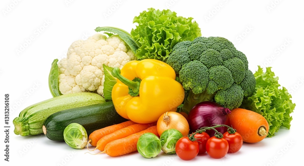 Heap of fresh vegetables isolated on white background
Heap of fresh vegetables isolated on white background