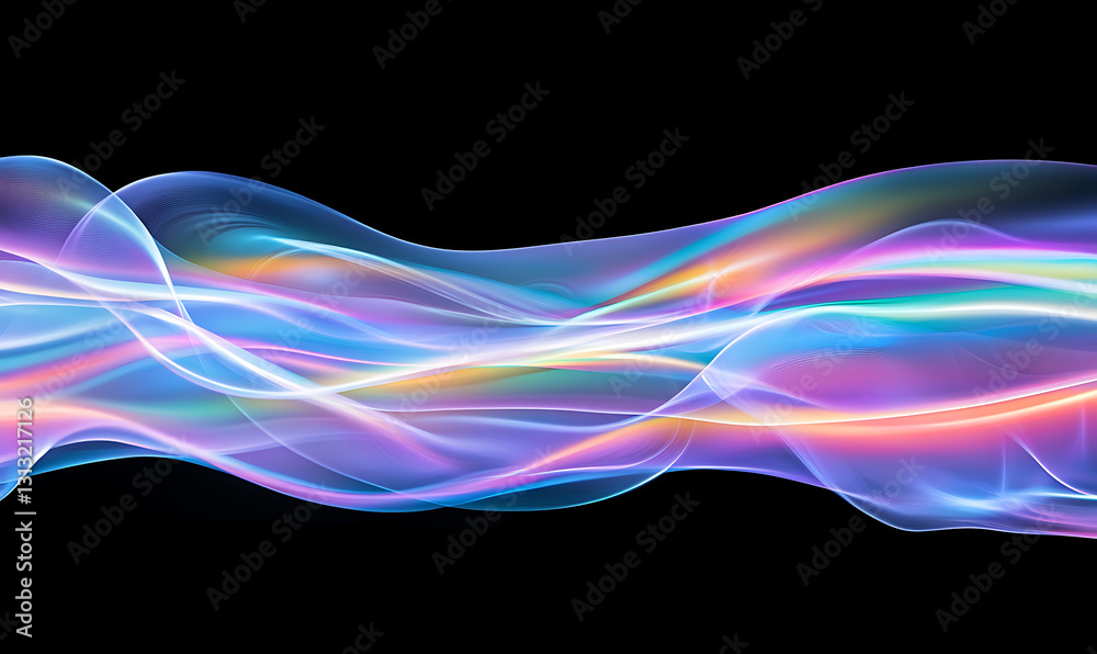 Naklejka premium Dynamic light waves flowing through space abstract art digital visualization dark background conceptual viewpoint