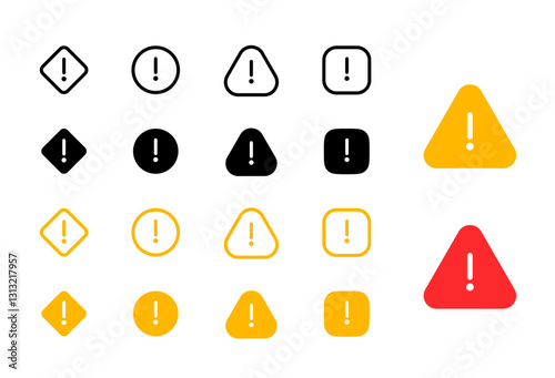 Warning, precaution, attention, alert icon, set exclamation mark. Danger sign