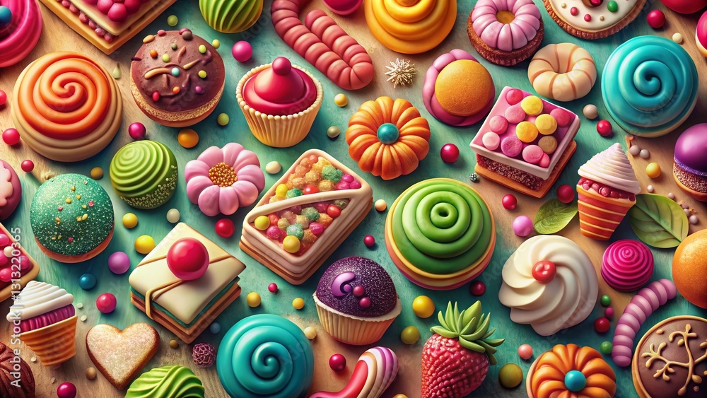 Delightful Sweet Treats: Repeating Line Pattern Illustrations - High-Resolution Stock Photo Delightful Sweet Treats: Repeating Line Pattern Illustrations - High-Resolution Stock Photo