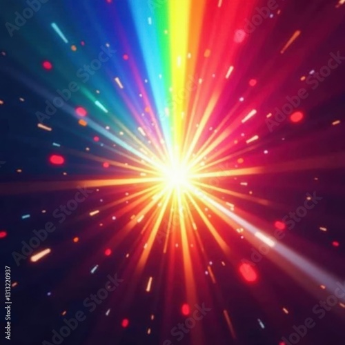 Vibrant rainbow explosion  radiating light streaks   background  dreamy  neon