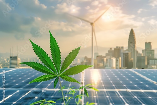 solar panels and wind turbine