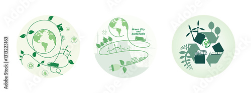 Sustainable Energy and Recycling. Nature and renewable energy. Green City concept.