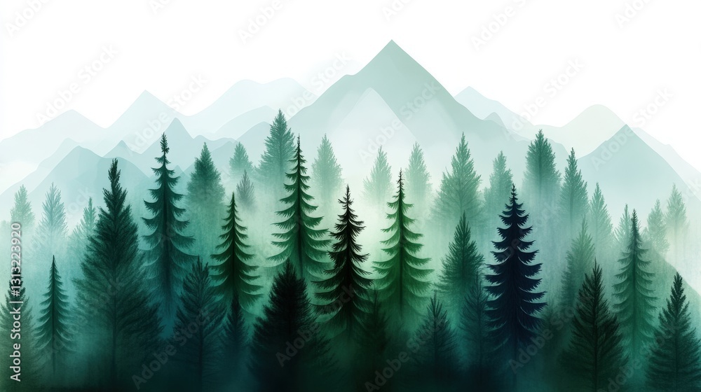 Fototapeta premium Serene forest landscape mountain range digital artwork greenery aerial view nature's beauty