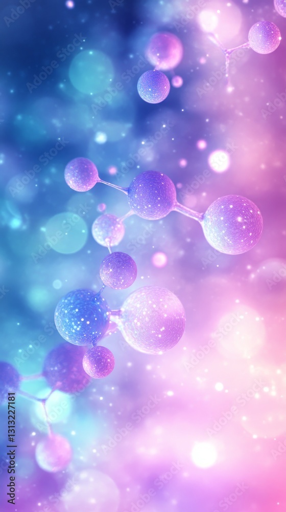A beautiful visual of molecular structures, featuring glowing spheres and connecting lines in soft purple and blue gradients, symbolizing science, chemistry, and innovation.. AI Generation A beautiful visual of molecular structures, featuring glowing spheres and connecting lines in soft purple and blue gradients, symbolizing science, chemistry, and innovation.. AI Generation