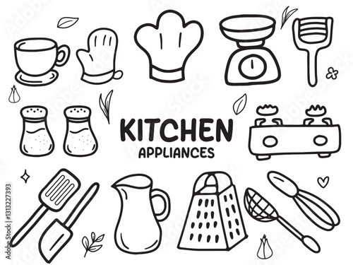 Set of icons with Kitchen Appliances theme. With doodle style. For layout, website, graphic design. 2