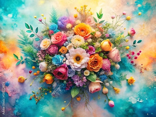 Drone Aerial View: Boho Watercolor Floral Ink Texture for Academic Presentations