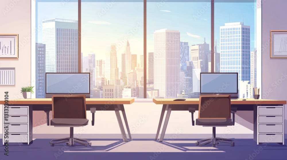 Office workspace with city view (1) Office workspace with city view (1)