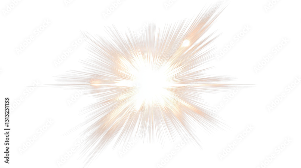 Fototapeta premium Bright star flashing on transparent background with light rays expanding