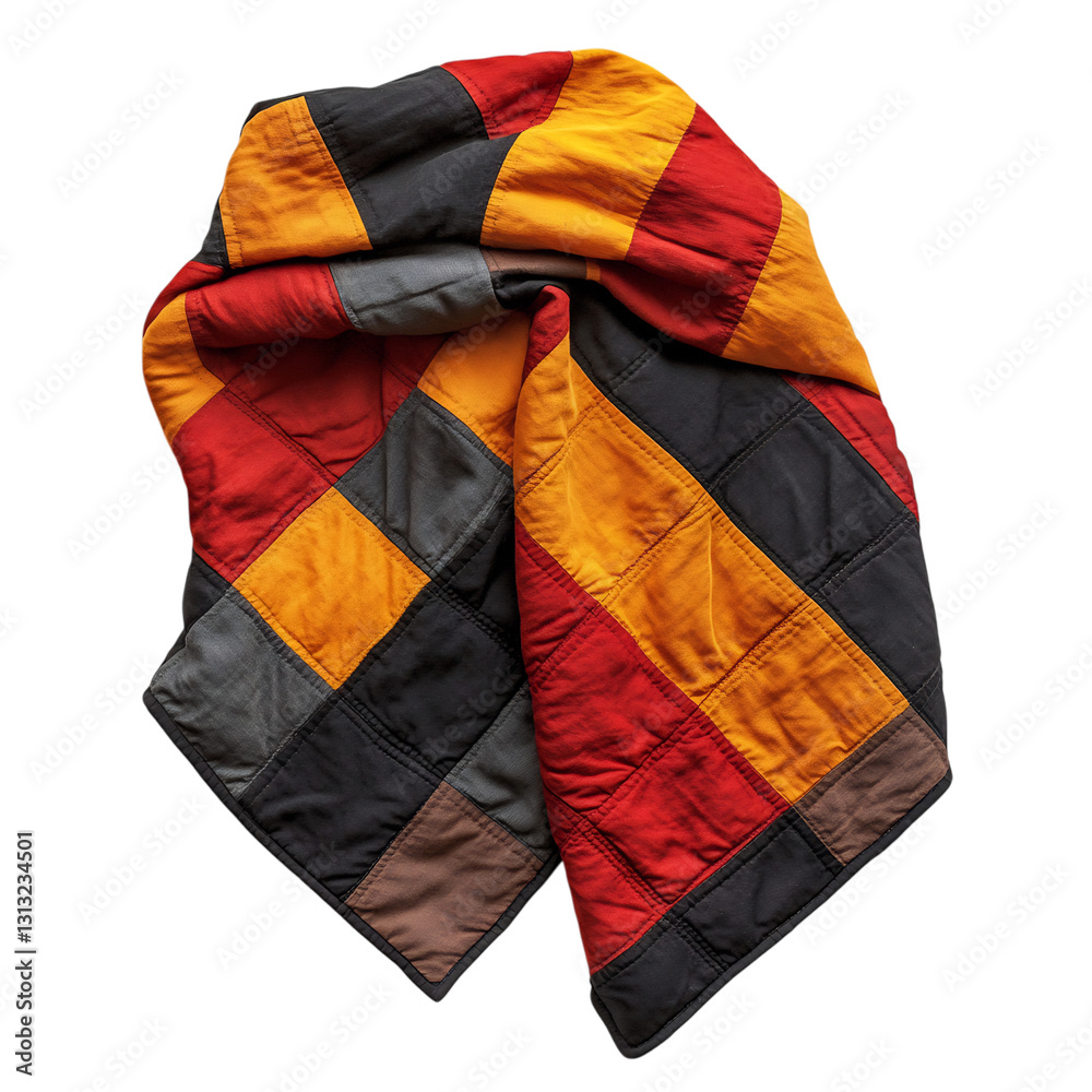 Quilted Blanket Scarf with Autumnal Hues Isolated on Transparent Background Quilted Blanket Scarf with Autumnal Hues Isolated on Transparent Background