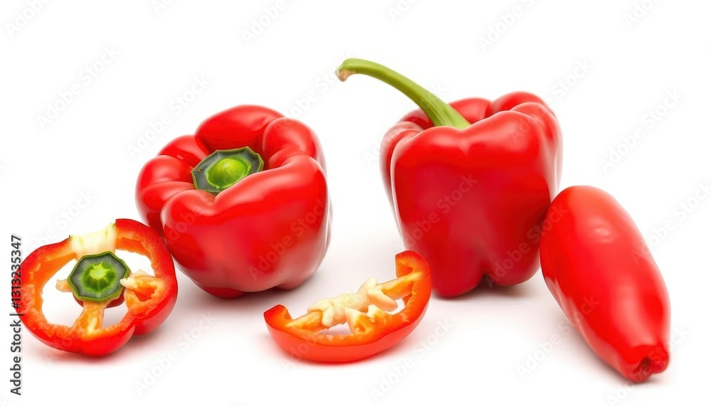 Single vibrant red bell pepper, isolated on pure white, background, stock photo Single vibrant red bell pepper, isolated on pure white, background, stock photo