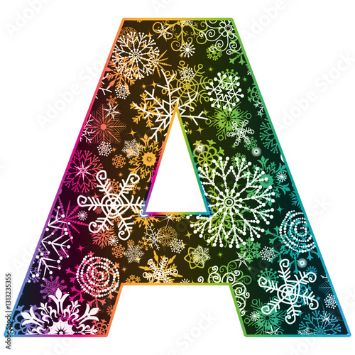 Vector image of one letter of the English alphabet with gradient Christmas pattern of snowflakes isolated on transparent background