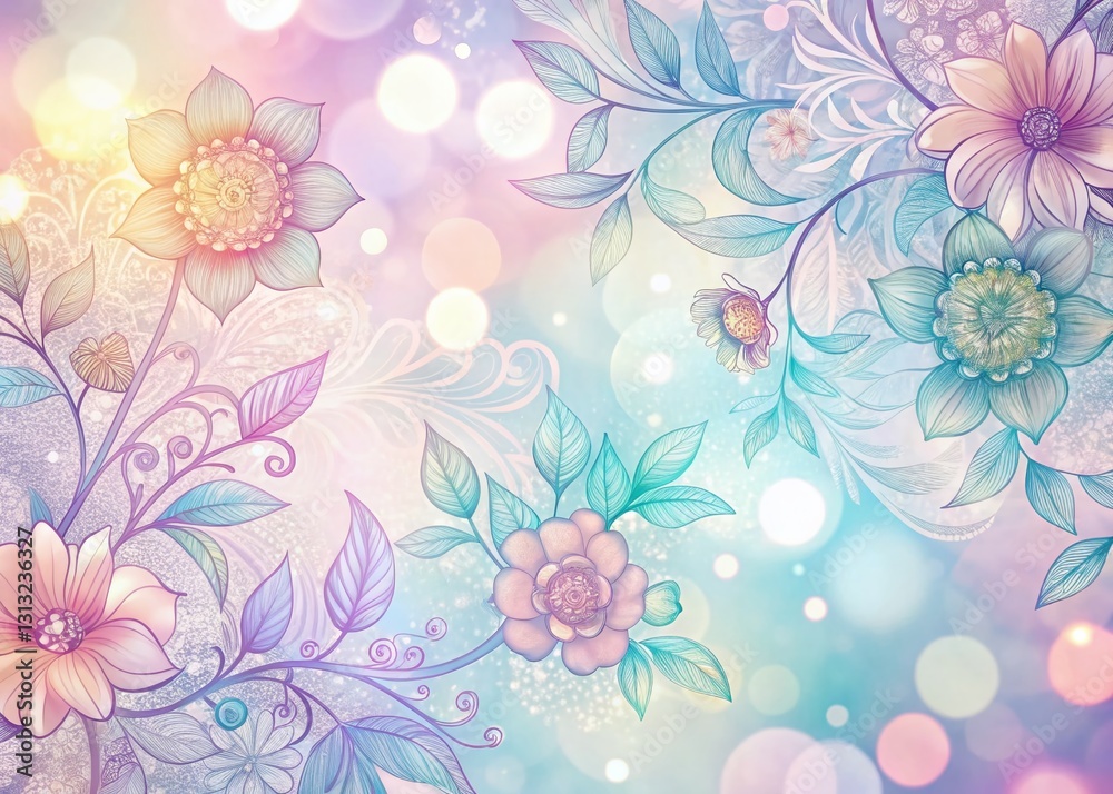Elegant Floral Line Art Wrapping Paper Design, Bokeh Background Elegant Floral Line Art Wrapping Paper Design, Bokeh Background