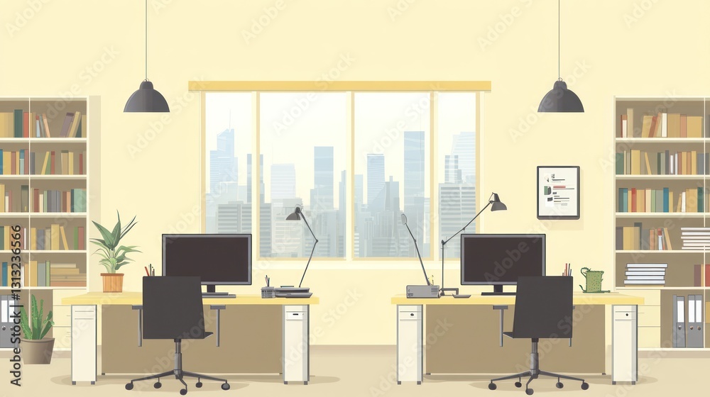Fototapeta premium Modern Office Interior with City View (14)
