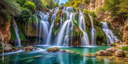Serene Cascading Waterfall in Fuentes de Algar Spain