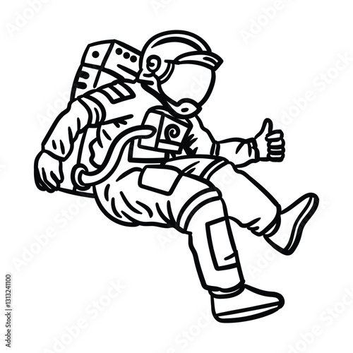 Astronaut gives thumbs up hand drawn illustration