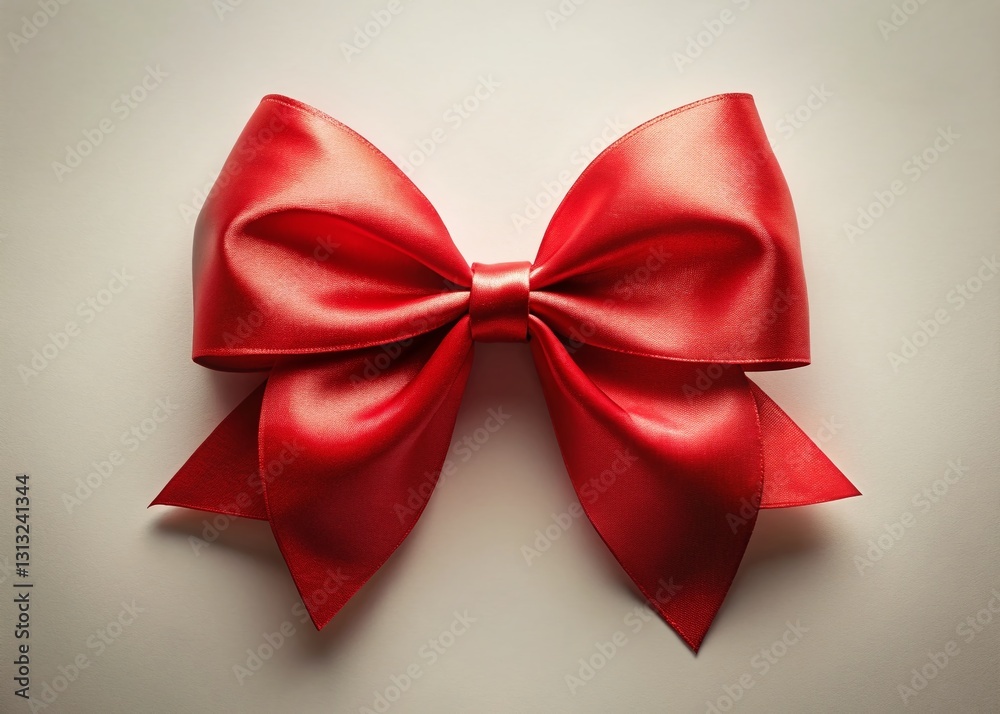 Elegant Red Ribbon Bow on Neutral Background - Gift, Celebration, Special Occasion