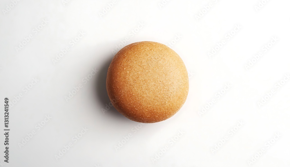 Top Down View of Isolated Single Tan Bread Roll on White Surface Top Down View of Isolated Single Tan Bread Roll on White Surface
