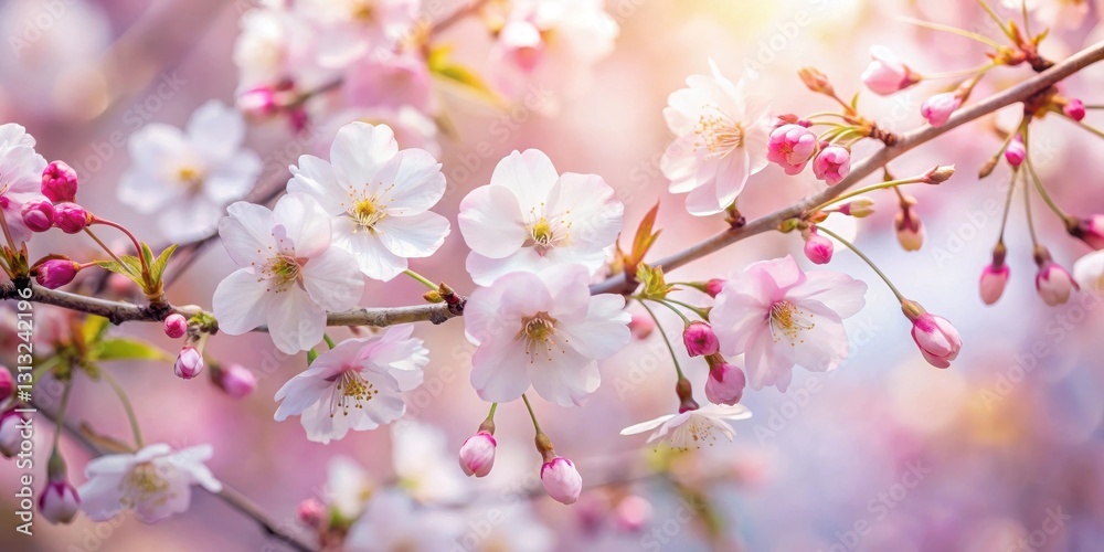 Delicate cherry blossom branches with intricate pink and white petals unfolding in a soft, ethereal light, spring inspiration, delicate illustrations Delicate cherry blossom branches with intricate pink and white petals unfolding in a soft, ethereal light, spring inspiration, delicate illustrations