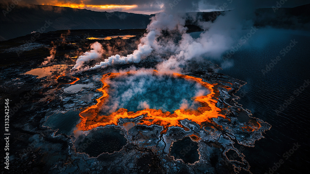 Steam Rising from Geothermal Spring in Volcanic Valley with Turquoise Mineral Pools in Nature Photography
Steam Rising from Geothermal Spring in Volcanic Valley with Turquoise Mineral Pools in Nature Photography
