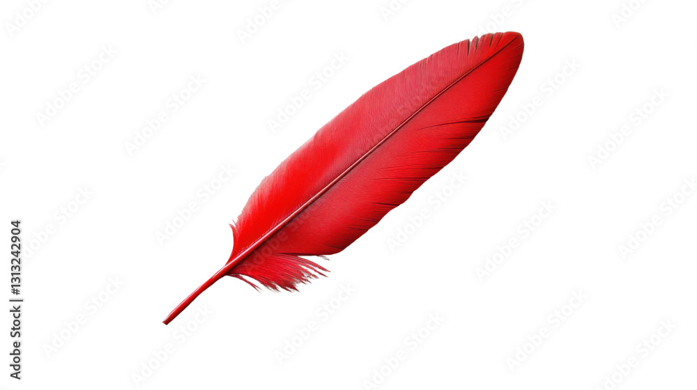 Red feather floating on transparent background Red feather floating on transparent background