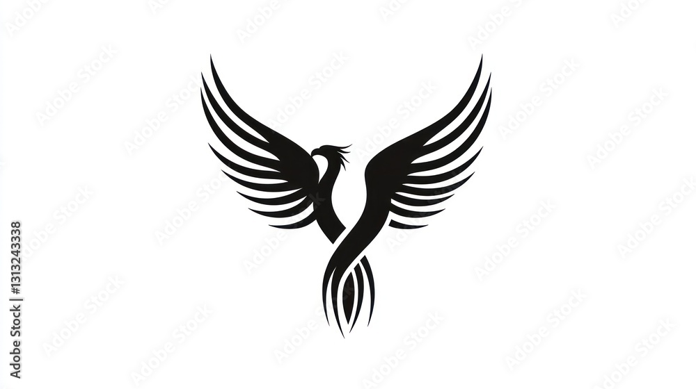 Obraz premium Phoenix bird silhouette, majestic, soaring, against white background. Stock photo