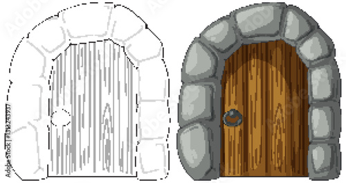Stone Arch Wooden Door Illustration
