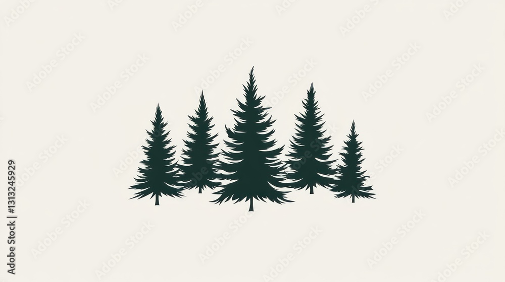 Fototapeta premium Silhouettes of pine trees, nature scene, graphic design