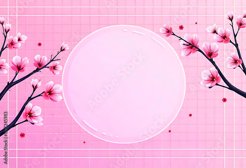 Cherry blossom branches with pink flowers on a light background 
