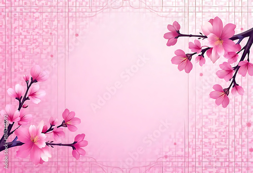 Cherry blossom branches with pink flowers on a light background 