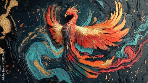 Wallpaper Mural A detailed painting featuring a beautiful phoenix with vibrant colors Torontodigital.ca