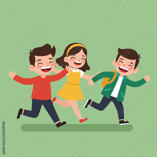 Kids Running Together Happy Friends Enjoying Playtime and Friendship