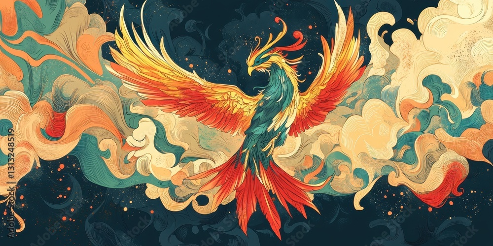 Naklejka premium A Colorful Winged Creature Is Soaring In An Artistic Design