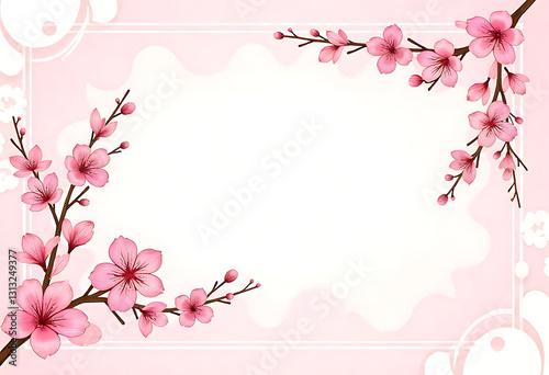 Cherry blossom branches with pink flowers on a light background 