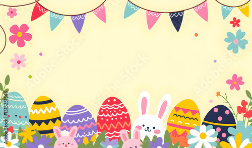 easter background with eggs and flowers