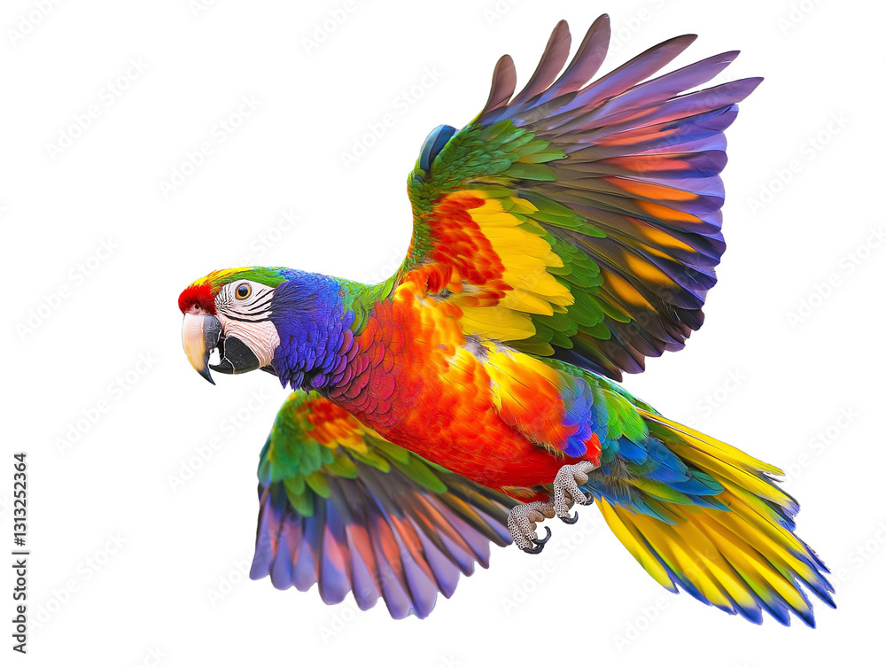 Obraz premium Colorful Flying Parrot Isolated on Transparent Background