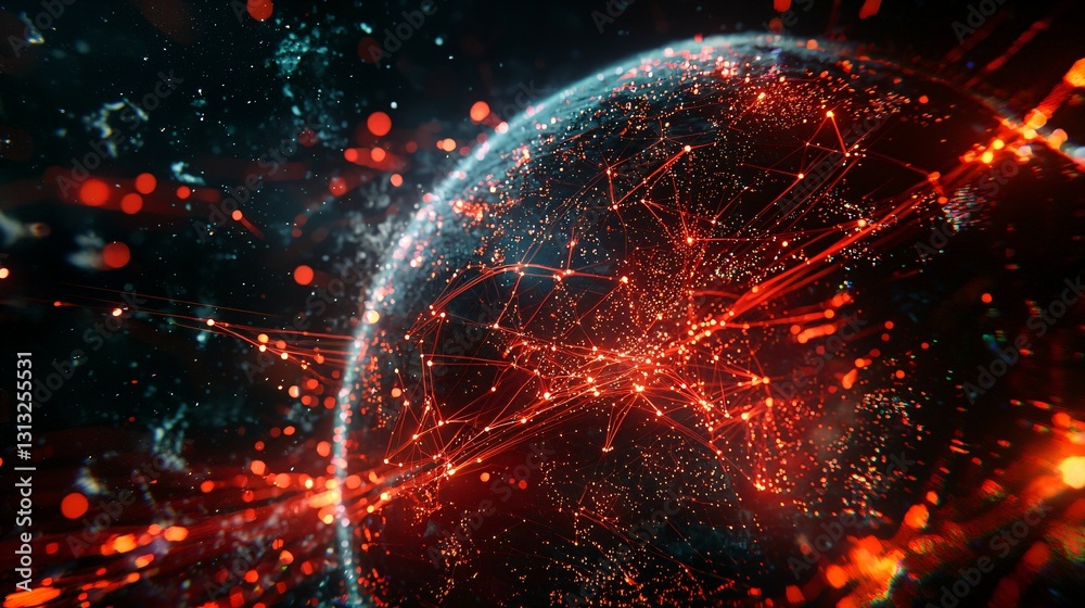 Abstract 3D globe with glowing connection lines, symbolizing global connectivity and digital networks.