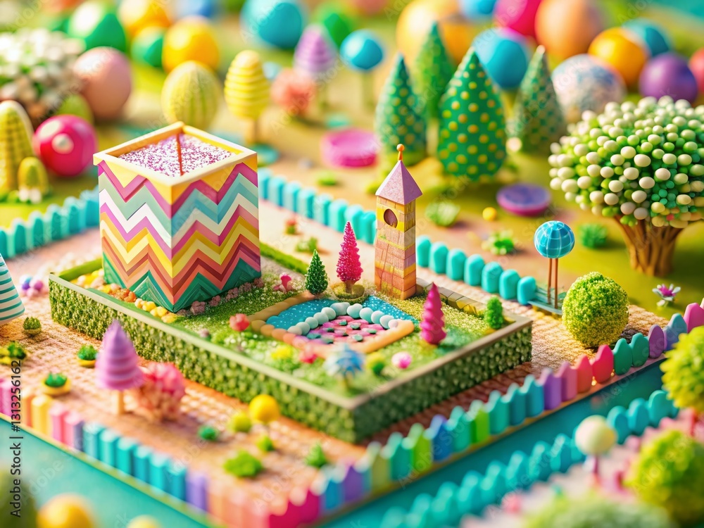Naklejka premium Geometric Spring Dashed Line Texture Design - Tilt-Shift Miniature Photography