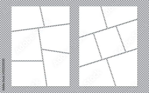 Set of collage grid manga comic storyboard layout. Empty page frame for comic book