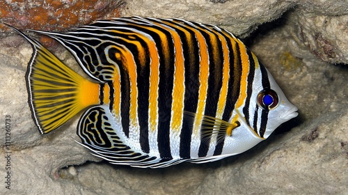 Striped Angelfish Reef Coral Ocean Habitat Wildlife
