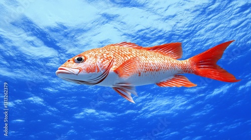 Red snapper swimming, ocean, underwater, clouds, aquatic life, marine