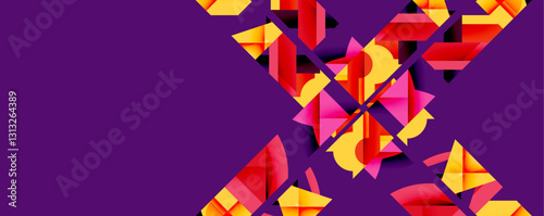 Abstract geometric artwork with interwoven angular and curved shapes, dynamic composition with smooth gradients and bold contrasts